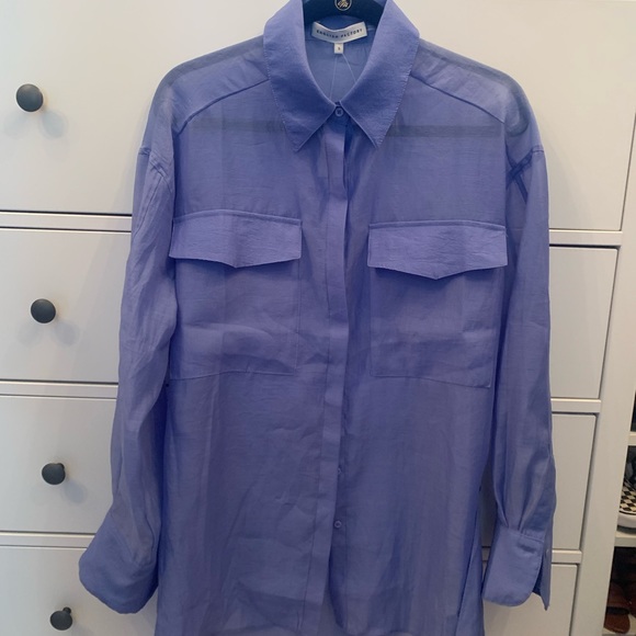 English Factory @Anthropologie.  Bluish purple sheer long sleeve tunic with belt - Picture 4 of 5